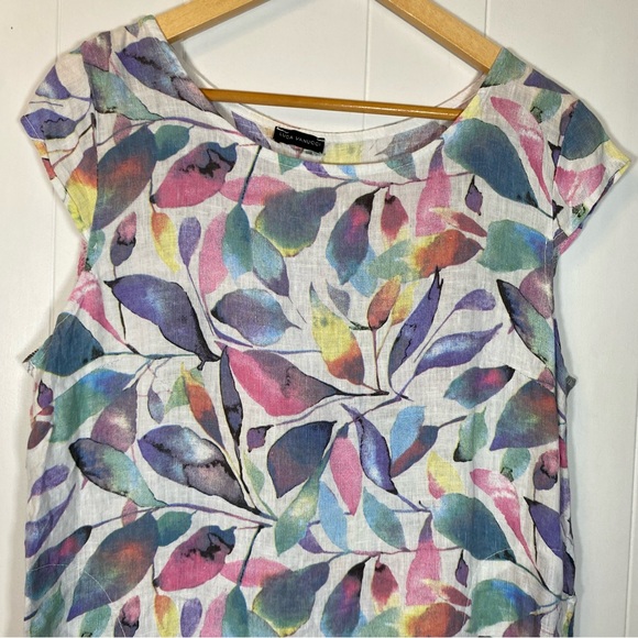 Luca Vanucci 100% Linen Tunic Style Dress Pastel Leaves Patterned Colourful - Picture 10 of 11